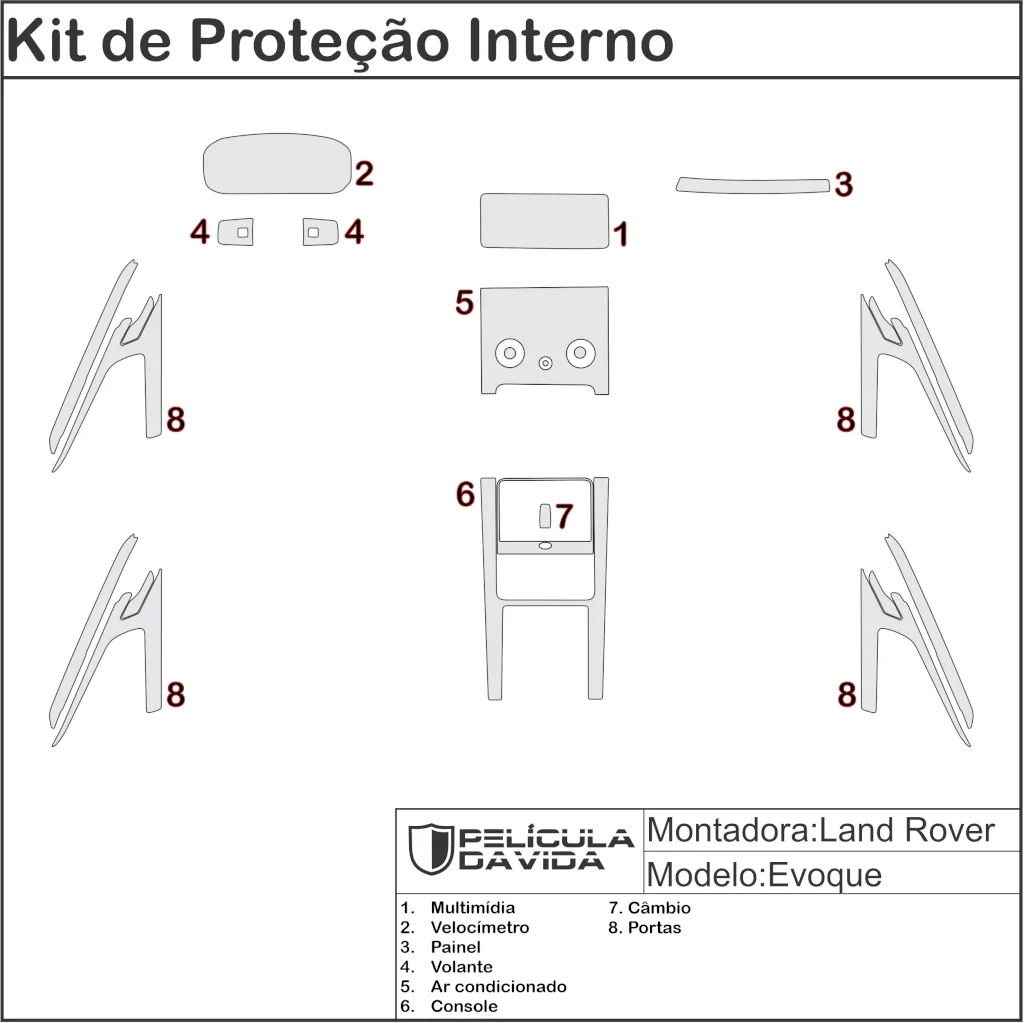 Pelicula proteção kit full Land Rover Evoque 2021 ppf brilho