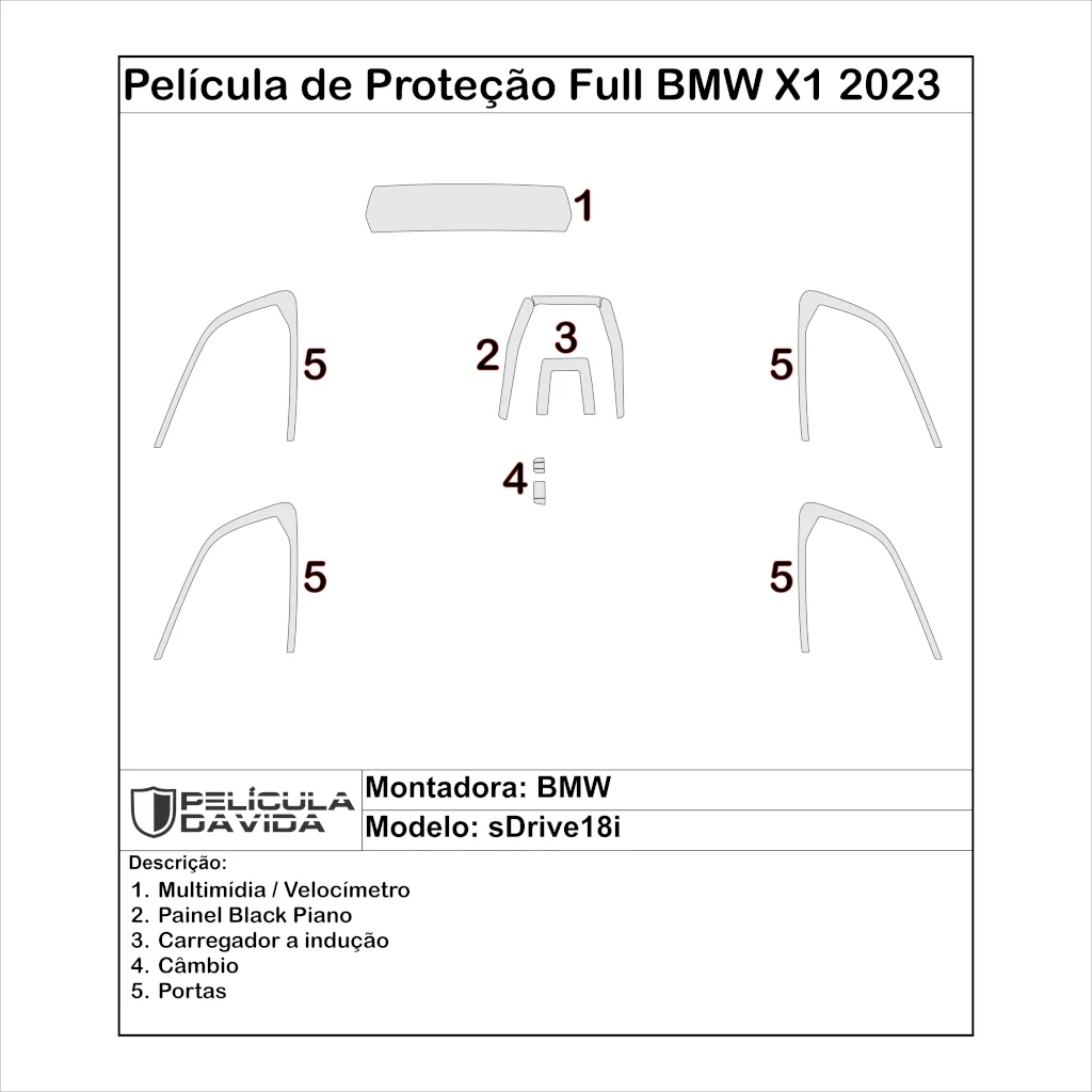 Pelicula proteção kit full X1 bmw X1 2023 sdrive brilho
