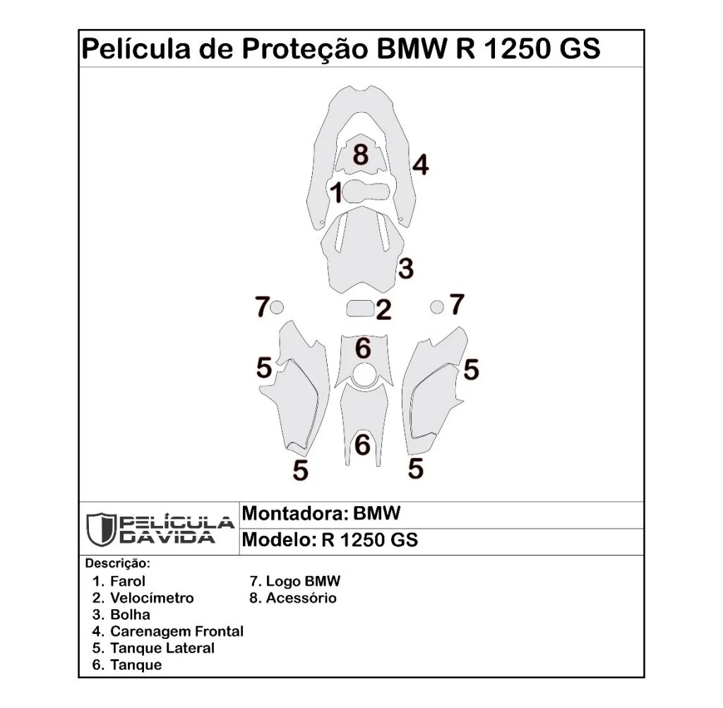 Pelicula proteção moto bmw R1250 GS brilho