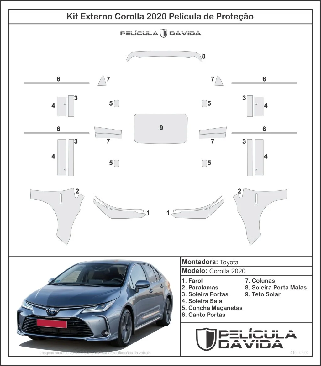 Pelicula proteção ppf transparente externo Toyota Corolla