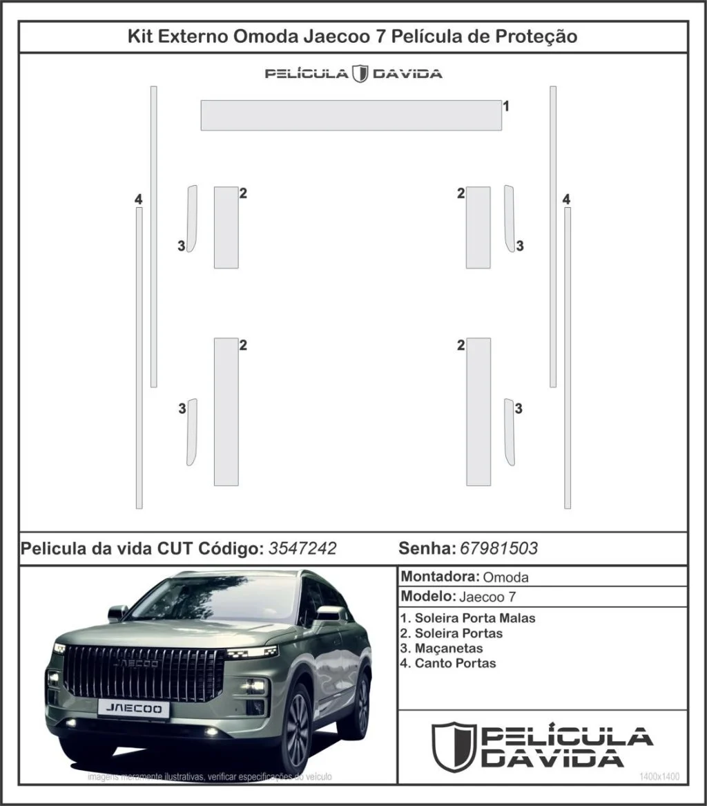 Pelicula proteção kit externo Omoda Jaecoo 7